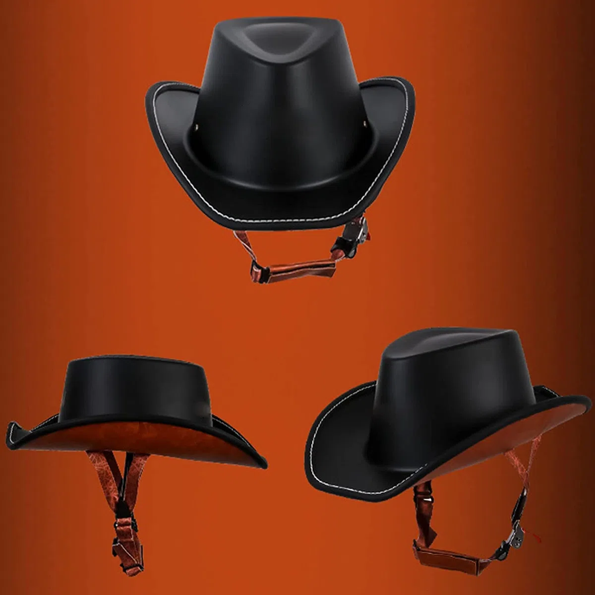 Motorradhelm Halbschalenhelm mit ECE, Vintage Cowboyhut Helm Scooter-Helm Offenem Helm Chopper Helm, für Herren Damen für Cruiser Scooter Chopper