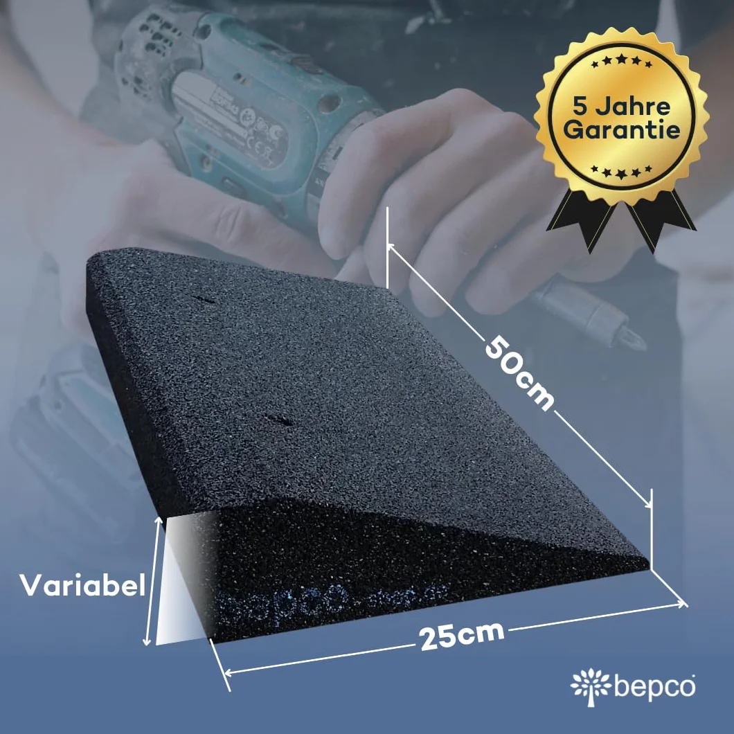 bepco Bordsteinkanten-Rampe-Set (2 Stück), LxBxH: 50 x 25 x 6 cm aus Gummi (schwarz) Auffahrrampe,Türschwellenrampe, mit eingelagerten Unterlegscheiben zur Befestigung