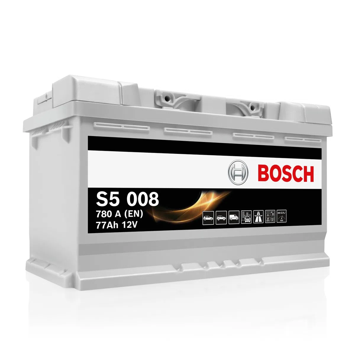 Bosch S5 008 Autobatterie 77 Ah - 780 A - 12 V, Blei-Säure-Batterie für Fahrzeuge ohne Start-Stopp-Automatik - Polarität: links - rechts +, 278 x 175 x 190 mm - für Kfz mit hohem Strombedarf | Fahrzeuge ohne Start-Stopp-Automatik - Polarität: links - rech