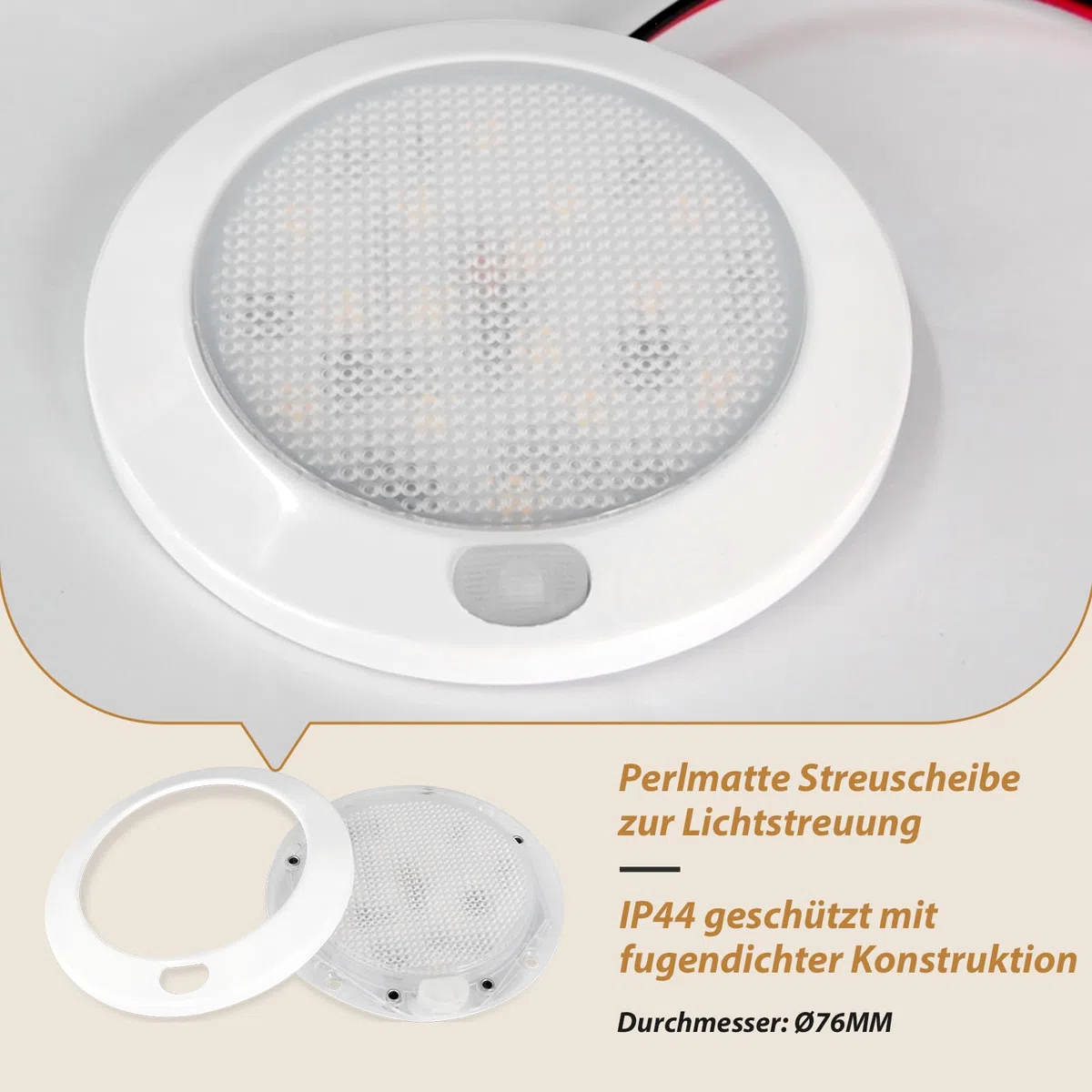 Dream lighting 4er Set 12v LED Lampe Dimmbar Wohnmobil Wohnwagen Boot Innen Deckenlampe Flach mit Memory-Funktion IP44 7,6CM Warmweiss