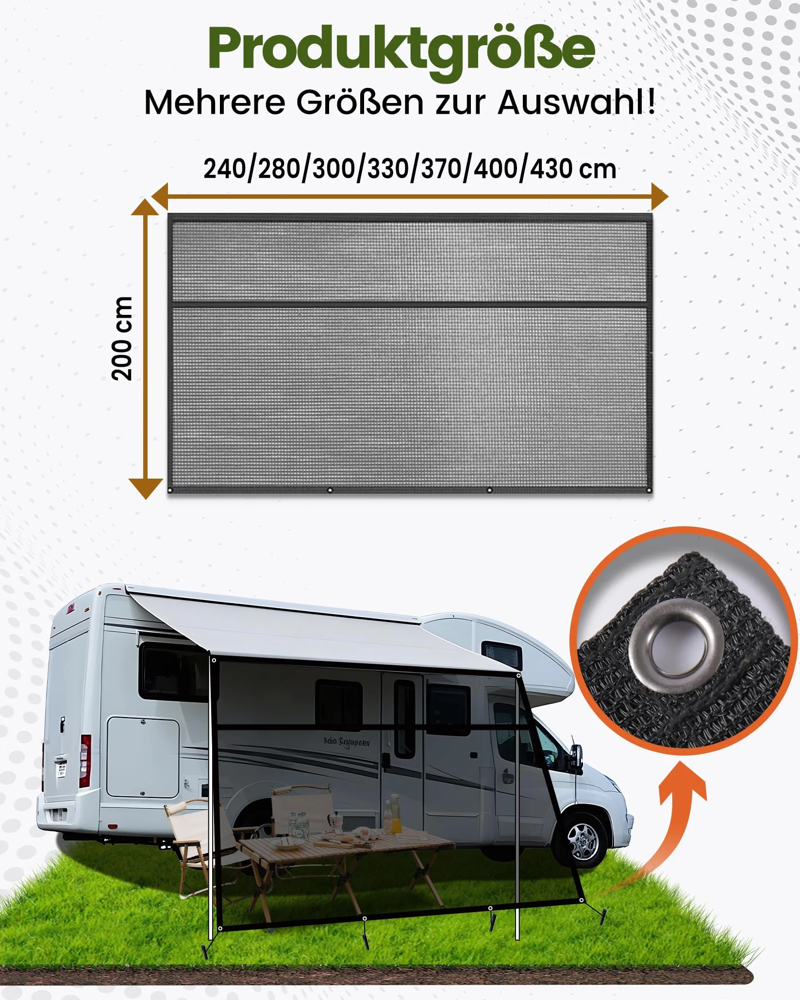 Sonnenschutz Markise Wohnmobil, 2x3.3m(Höhe x Breit) 75% View Blocker Markisen Vorderwand Sonnenschutz für Markise Wohnmobil Sunblocker für Campingwagen,Wohnmobil,Wohnwagen