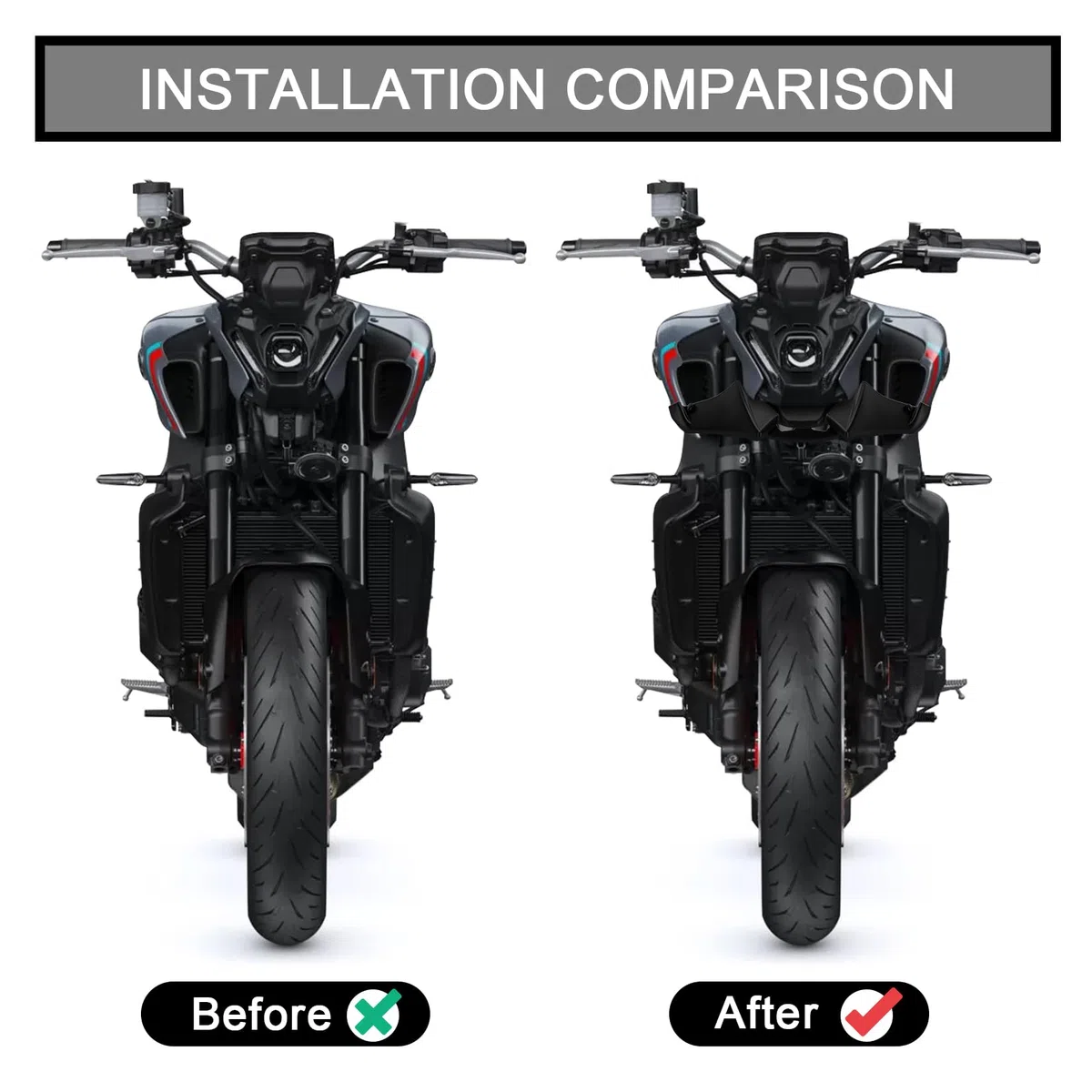 Frontverkleidung Spoiler Schnabel Nose Cone Verlängerung Cover Extender für MT09 V3 2022-2023, PSLER Aerodynamische Flügel Deflektor Cowl Trim Zubehör(Mattschwarz)
