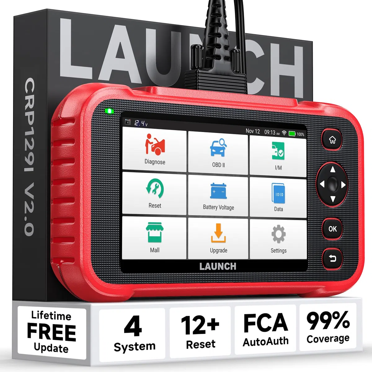 LAUNCH CRP129I V2.0 OBD2 Diagnosegerät, 4 System Diagnosegerät Auto mit 12 Reset, Motor Getriebe ABS SRS, Lifetime Fr-ee Update, ABS/SAS/Öl/BAT/DPF/TPMS Reset Auto VIN (5.0 inches)