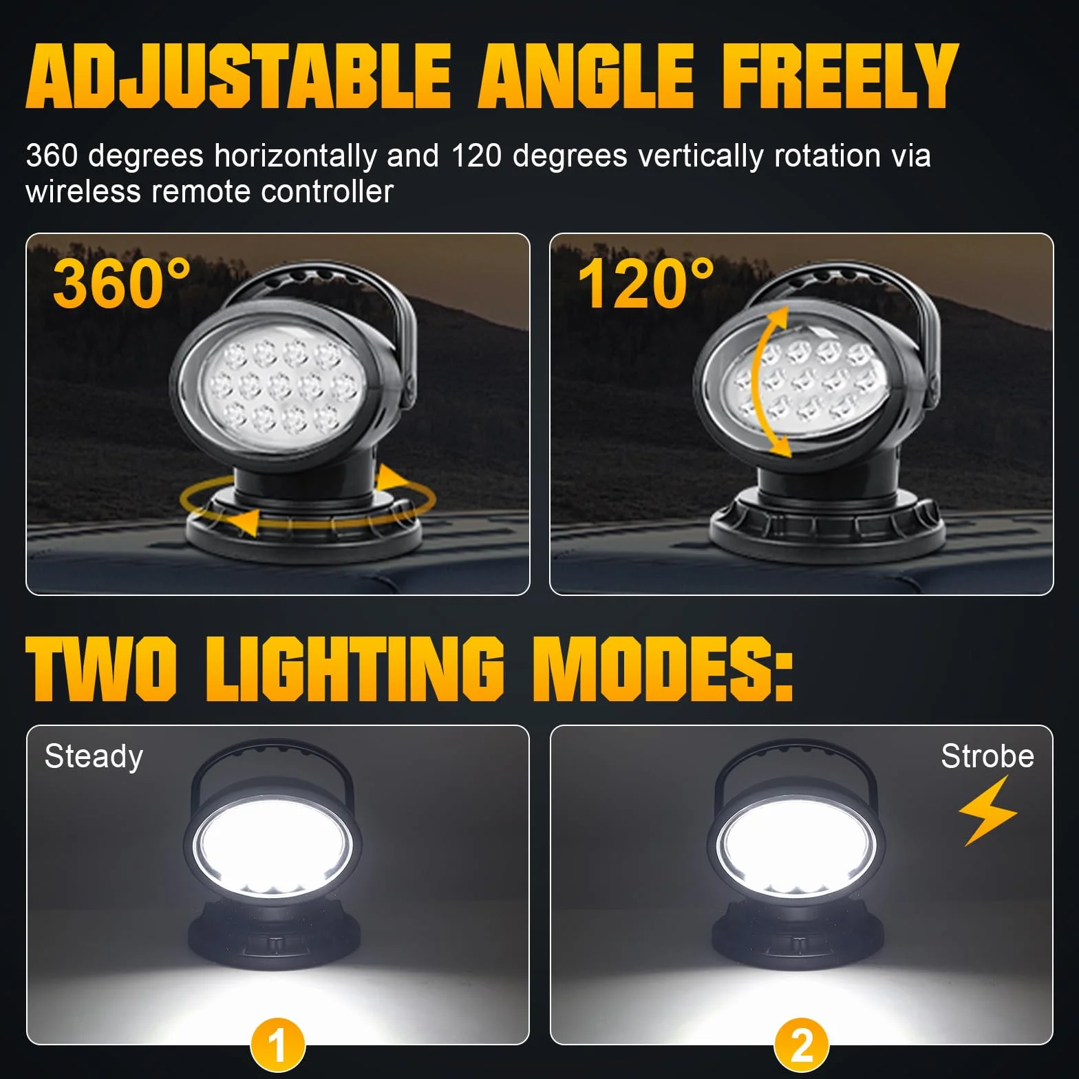 RIGIDON Led arbeitsscheinwerfer mit magnetfuß, 8 Zoll 38W Led suchscheinwerfer 12V mit fernbedienung, Spot offroad scheinwerfer für Auto SUV ATV Traktor LKW KFZ 4x4 Boot, 6000K Weiß arbeitslicht