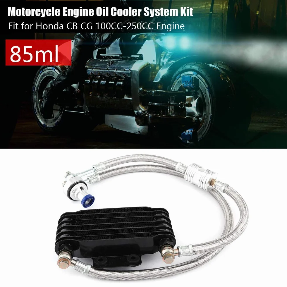 Ölkühler,Yctze Motorrad Motorölkühler Ölkühlung Kühler System Kit Ersatz für CB CG 100CC-250CC(85ML-schwarz) für ölkühler universal,ölkühler set,ölkühler Ölkühler Motorölkühler Ölkühler Kühlung Motorr