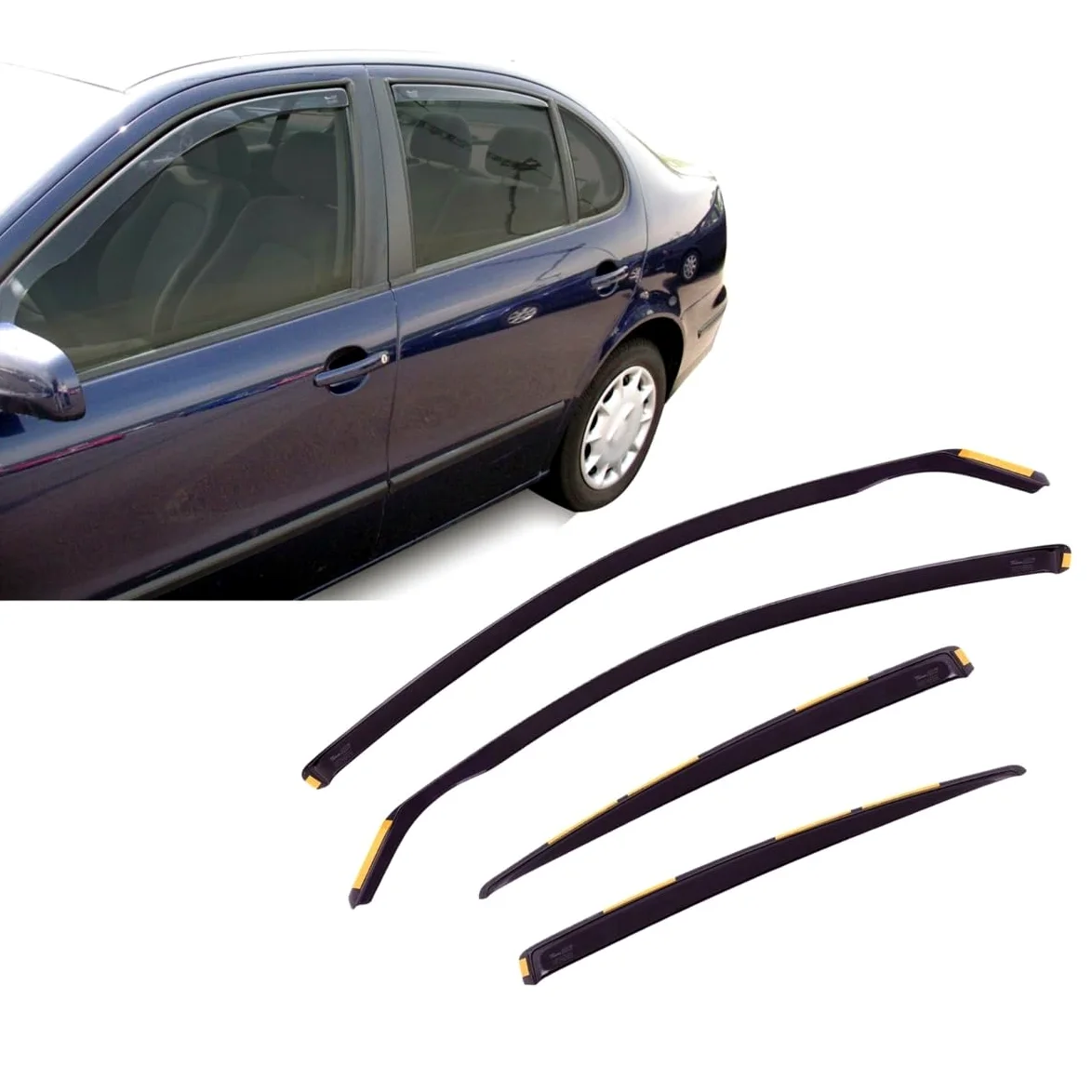 J&J AUTOMOTIVE Windabweiser passend für Seat Leon 1 4/5-Türer 1999-2005 4tlg, Heko Regenabweiser Vorne Hinten Getönt Dunkel Passform