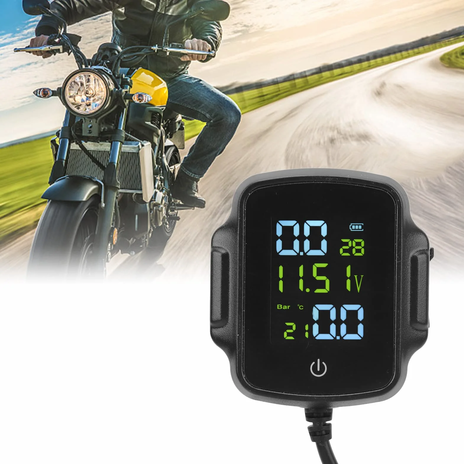 Reifendruckkontrollsystem für Motorräder mit 2 Externen Sensoren, TPMS, 12 V USB-Aufladung, Hochpräzises Display
