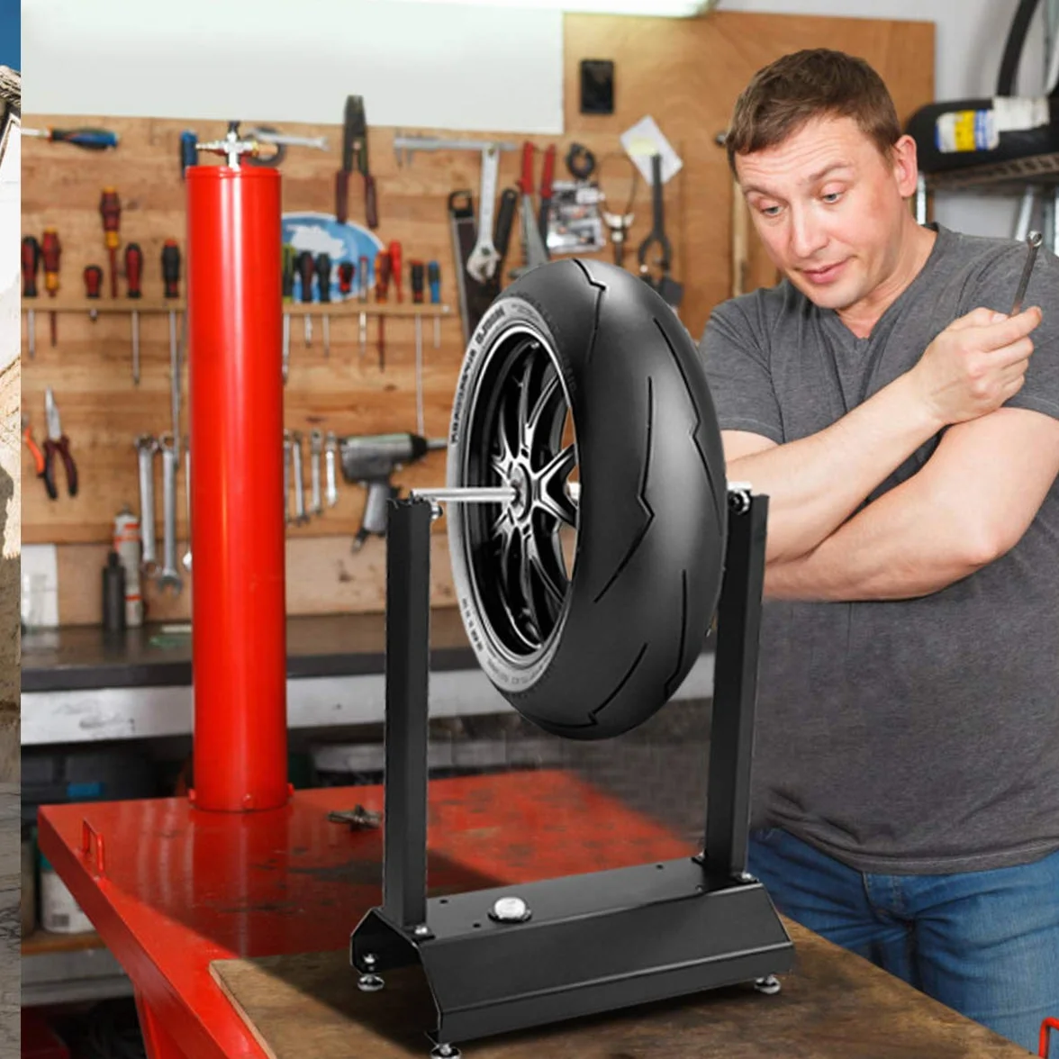 COSTWAY Auswuchtgerät für Motorradräder, Auswuchtbock Motorradreifen Felgenauswuchtmaschine, Radauswuchtmaschine mit verstellbaren Kegeln, Wuchtgerät Wuchtbock Felgen, 40,5 x 22 x 51 cm