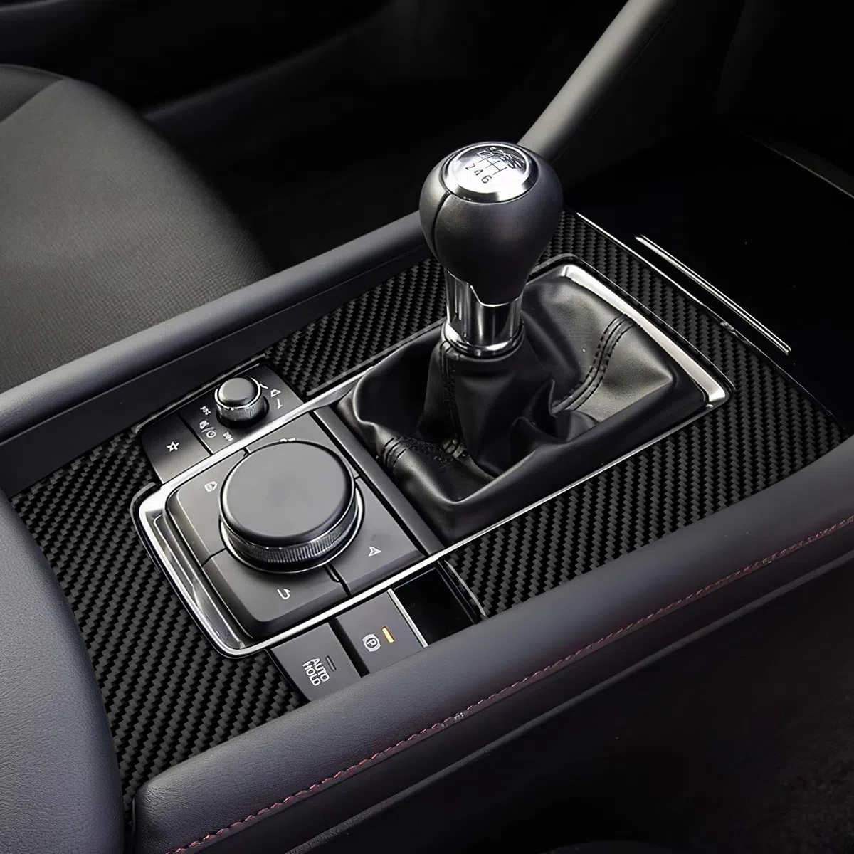 KUNGKIC Für Mazda 3 BP Axela 2019-2024 Zubehör Kohlefaser Auto Schalttafel Abdeckung Getrieberahmen Aufkleber Gangschaltung Paneel Innenbereich Dekorative Accessories (Schaltgetriebe, Schwarz)