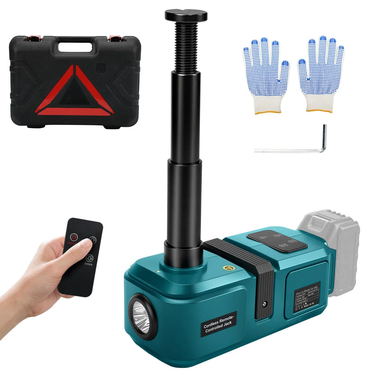 Elektrischer Wagenheber 5T Kompatibel mit Makita 18V | Akku Hydraulik Wagenheber mit Fernbedienung und LED-Licht, Hubbereich 15,5-45 cm für Auto, SUV und LKW, Ohne Batterie