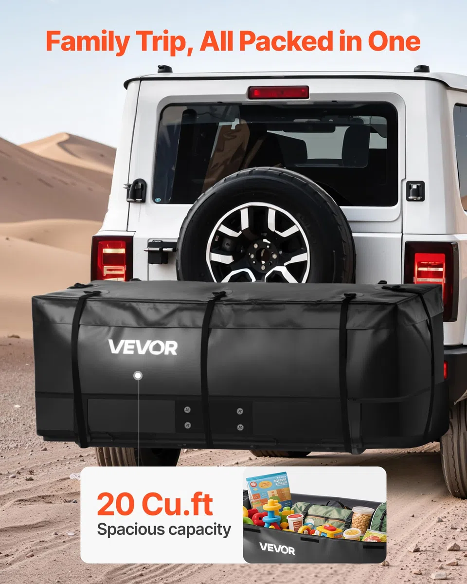 VEVOR Gepäckträgertasche für Anhängerkupplung aus wasserdichtes 840D-PVC (0,566 m³), Gepäcktasche zur Aufbewahrung auf der Ladefläche von Lkws mit verstärkten Gurten für PKW SUVs Vans Schwarz