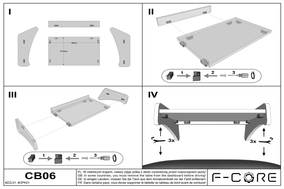 F-CORE Tische auf dem armaturenbrett Van für FIAT DUCATO III 07.06- Peugeot Boxer II 05.06-12.14 Citroen Jumper II 05.06-12.14 Mitte GRAU