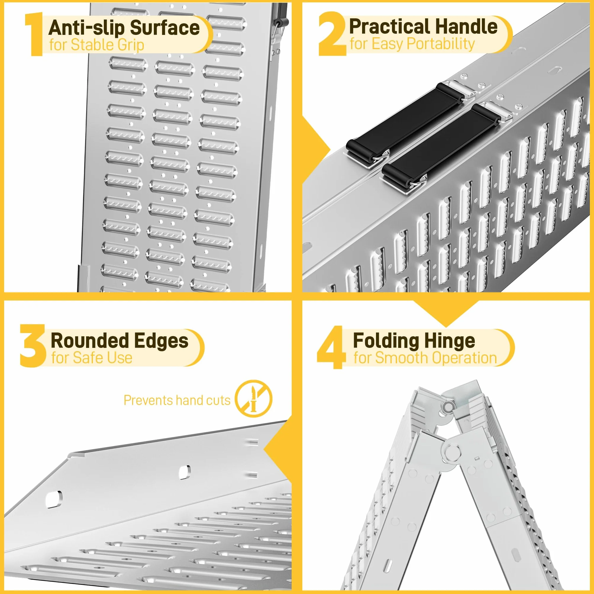 Froadp Faltbare Antirutsch Auffahrrampe Verzinkt Klappbar Laderampe Rampe 180x22,5x4,5cm Silber Auffahrschiene Verladerampen für Auto Motorrad ATV PKW Max. Belastbarkeit 400KG pro Paar