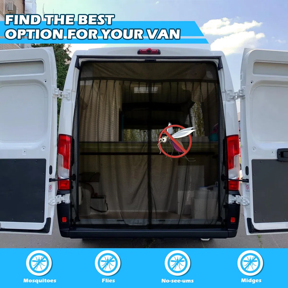 Insektennetz Ersatz für FIAT Ducato/Peugeot Boxer/Citroen Relay 2006-2024 (X250/X290 H2/H3/L2L3L4), Auto Hintertür Heckklappe Insektennetz, Einschichtiges Netz Magnetische Moskitonetze Atmungsaktiv