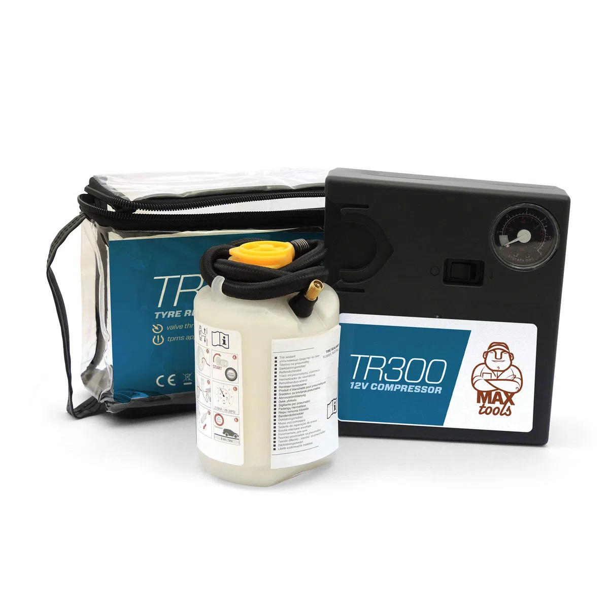 Maxtools TR300, Automatisches Reifenreparaturset für SUVs und Geländewagen, repariert alle Reifenpannen, inkl. leistungsstarkem 12-Volt-Luftkompressor
