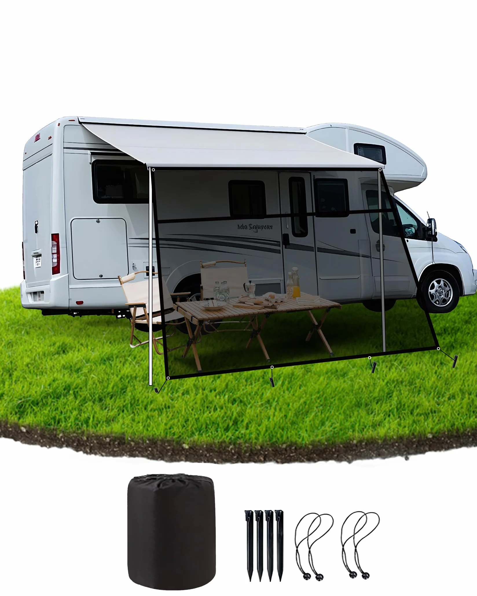 Sonnenschutz Markise Wohnmobil, 2x3.3m(Höhe x Breit) 75% View Blocker Markisen Vorderwand Sonnenschutz für Markise Wohnmobil Sunblocker für Campingwagen,Wohnmobil,Wohnwagen