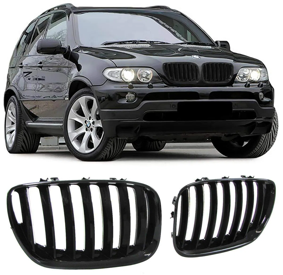 X5 E53 2004–2006 Frontstoßstangengitter für Frontstoßstange, glänzend, Schwarz, 1 Paar
