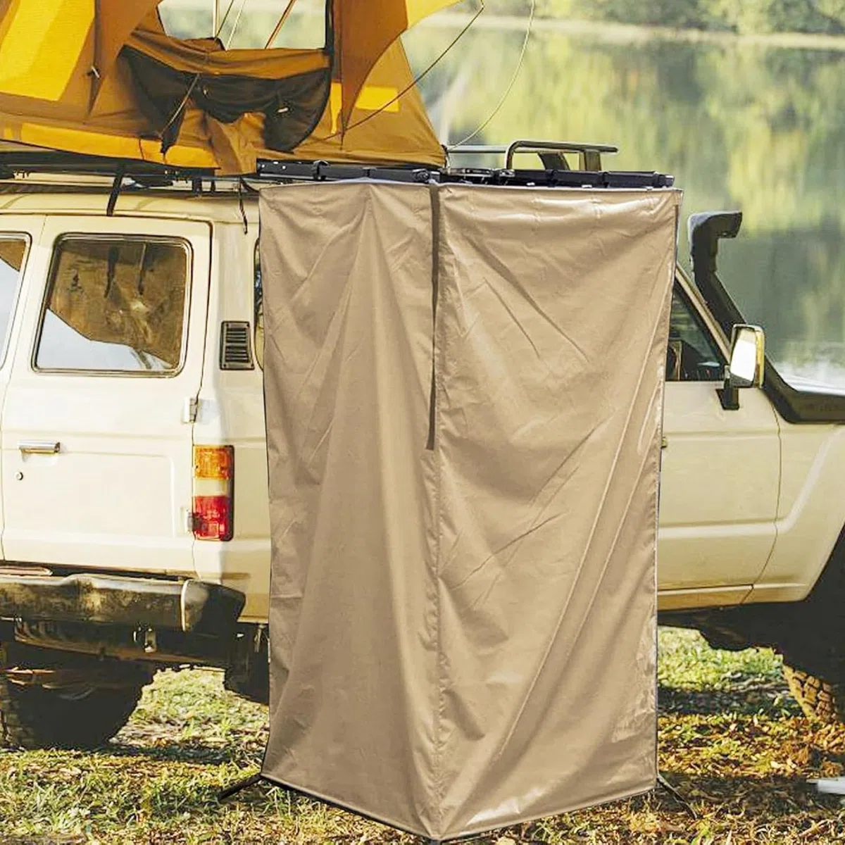 Auto-tragbare Privatsphäre-Duschkabine, Einfache Einrichtung, Außenduschkabine für Camping, Khaki-Duschzelt