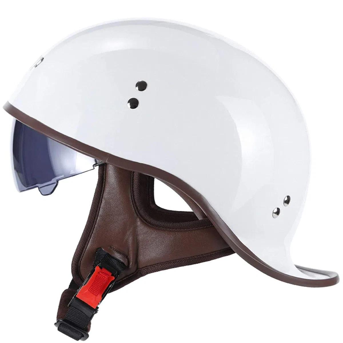 Retro Half Shell Jet Helm Motorrad Helm Brain Cap Scooter Helm Motorrad Helm mit eingebautem Visier Chopper Moped ECE Zertifizierung H,L(59-60cm)