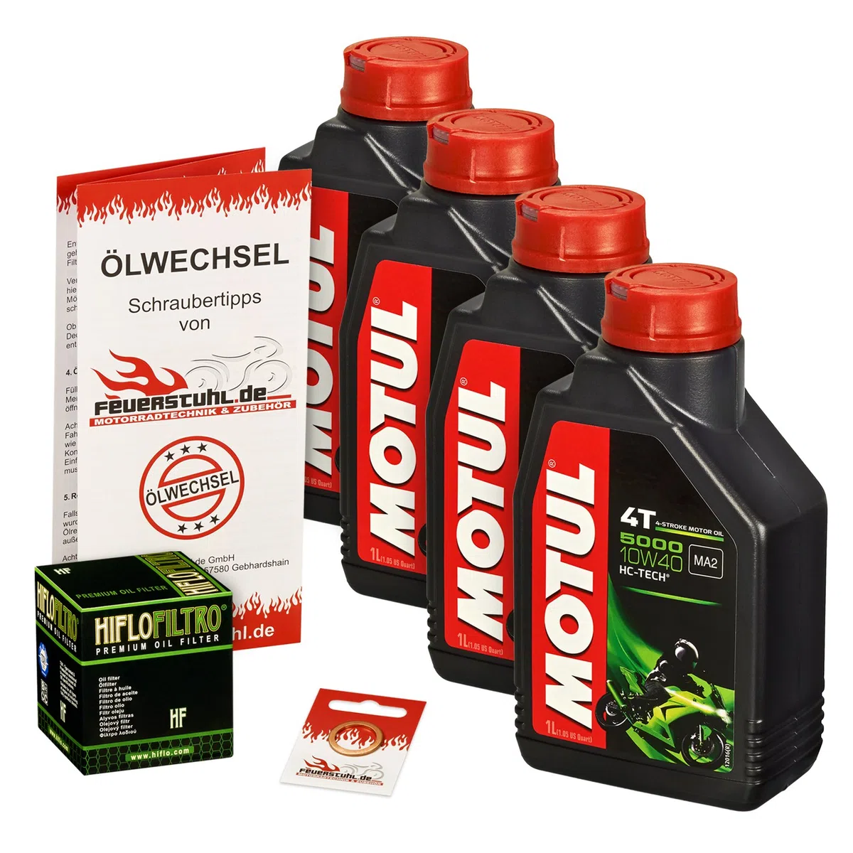 Motul 10W-40 Öl + HiFlo Ölfilter für Yamaha MT-03, 06-14, RM02 - Ölwechselset inkl. Motoröl, Filter, Dichtring