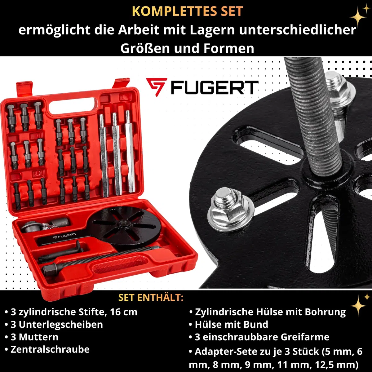 Lagerabzieher Set, Kugellager Abzieher & Innenlager Abzieher, stabiler 3-Arm Innenabzieher Werkzeug zum schonenden Entfernen festsitzender Lager, universal für Werkstatt, 45–105 mm, 21-tlg.