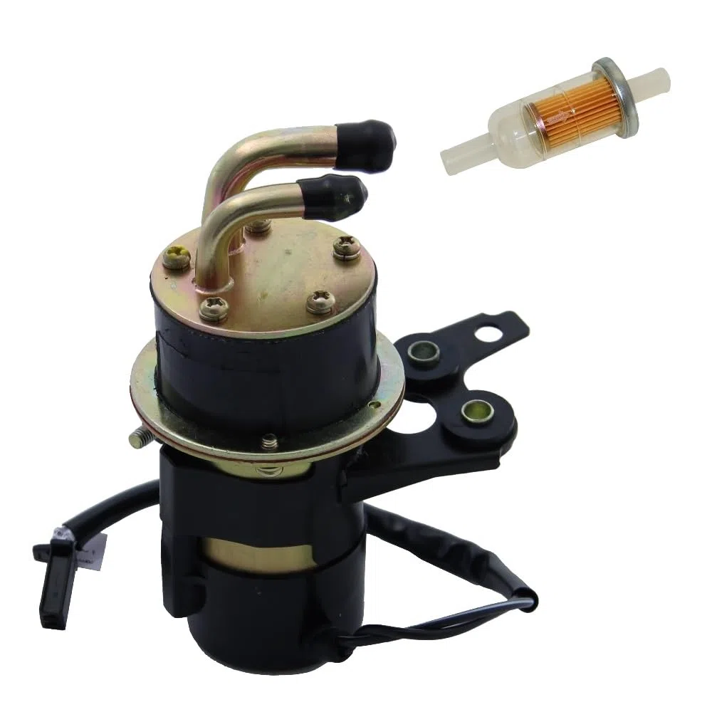 Kraftstoffpumpe Benzinpumpe inkl. Benzinfilter für Yamaha YZF R1 R6 1000 VMX 1200 Vmax FZS 1000 12V abgewinkelt Eingang 10mm Ausgang 8mm