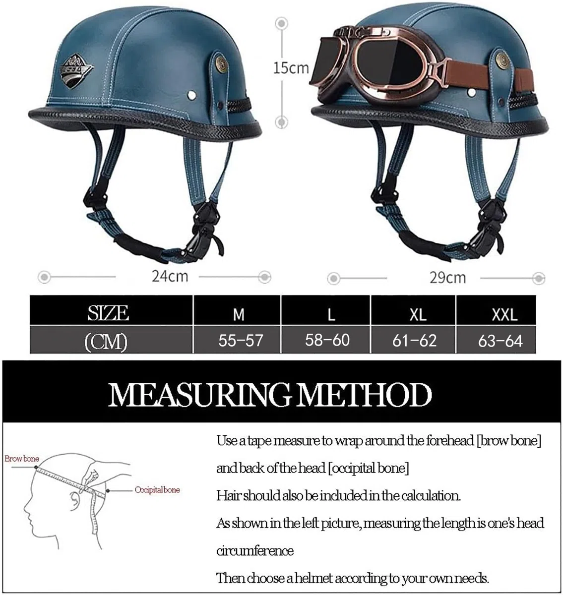 Halbschalenhelm ECE Zertifiziert, Jethelm Retro, Vintage Motorrad Helm, Scooter-Helm, Offenem Helm, mit Brille Halbhelm für Männer Frauen,Black 03,M