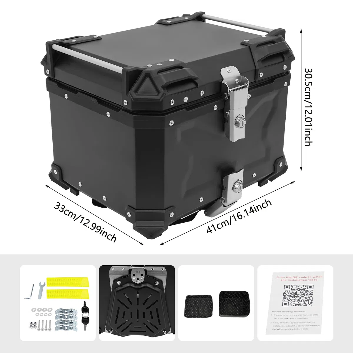 Topcase Motorrad 45L, Heckbox aus Aluminium, Motorradkoffer mit PU Leder Futter & Schloss | TopcaseProfessionelle | Universal Topcase | Max. Tragfähigkeit 10kg | Wasserdicht und Diebstahlsicher