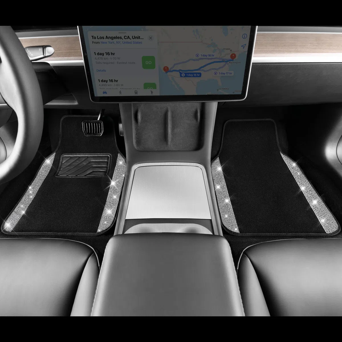 CAR PASS Bling Diamant Auto Fußmatten, Glänzend Glitzernder Kristall, Universal Fussmatten Auto mit Rutschfestem PVC Fersenpolster für SUV Limousine Van, 4 Stück für Mädchen Damen Herren(Silber)