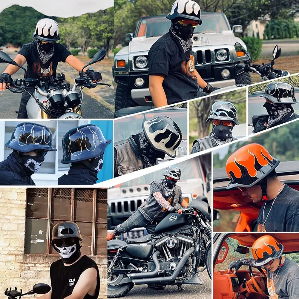 Deutsche Motorrad Halbhelme mit ECE, Jethelm Retro, Chopper Helm, Scooter-Helm, Fahrradhelm, mit Herausnehmbares Innenfutter und Schnellverschlussschnallen M~XXL 57~64CM