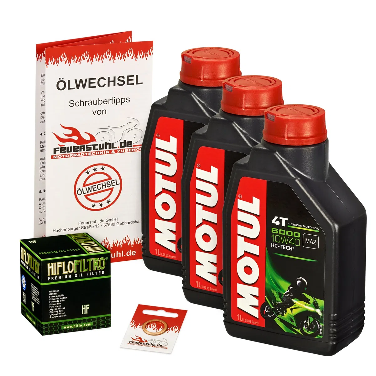 Motul 10W-40 Öl + HiFlo Ölfilter für Yamaha YZF-R3, 15-16 - Ölwechselset inkl. Motoröl, Filter, Dichtring