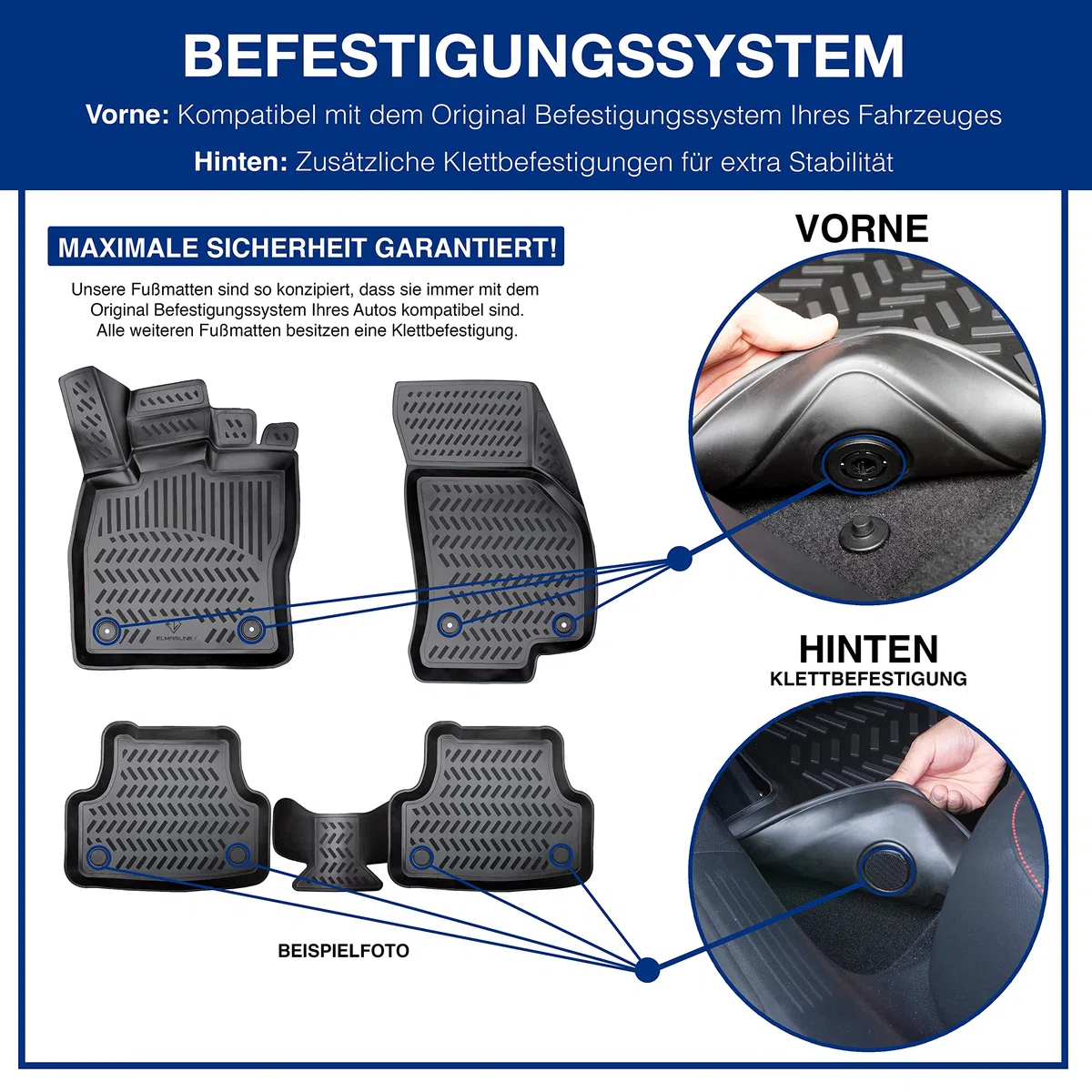 ELMASLINE 3D Gummimatten Set für VW Golf 8 (VIII) Baujahr 2020-2026 | Extra hoher 5cm Rand Fußmatten - Zubehör | Passt Nicht in Mild-Hybrid/E-TSI !!!