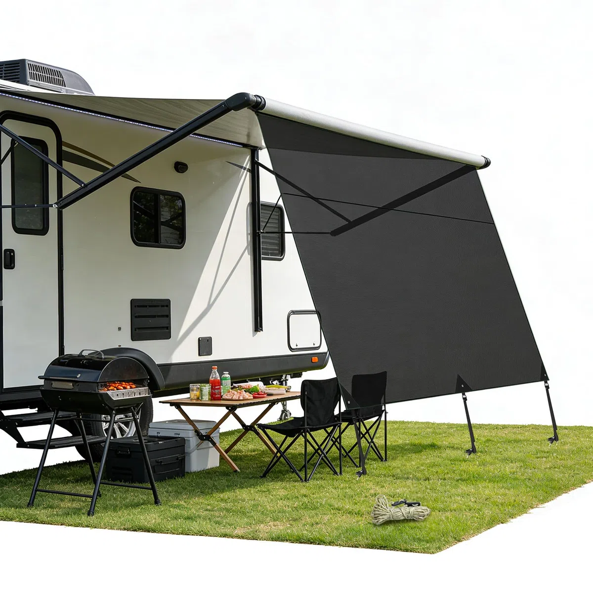Sonnenschutz für Wohnmobil 2 x 3,3 m, Winddurchlässige und Sonnenschutz Markisenvorderwand 3 Keder mit Ø 4, 6 und 10 mm, Doppellagiges Netzgewebe Sun Blocker Wohnmobil Vorderwand