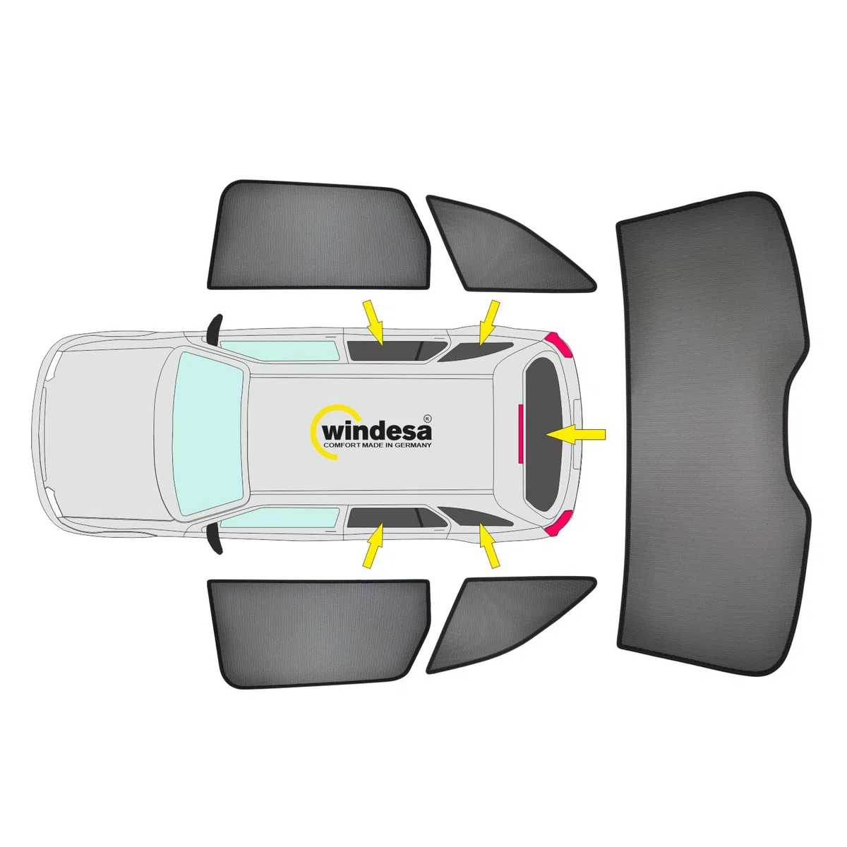 Premium SunClip Auto Sicht- & Sonnenschutz kompatibel mit VW T7 2021- INKL Tasche