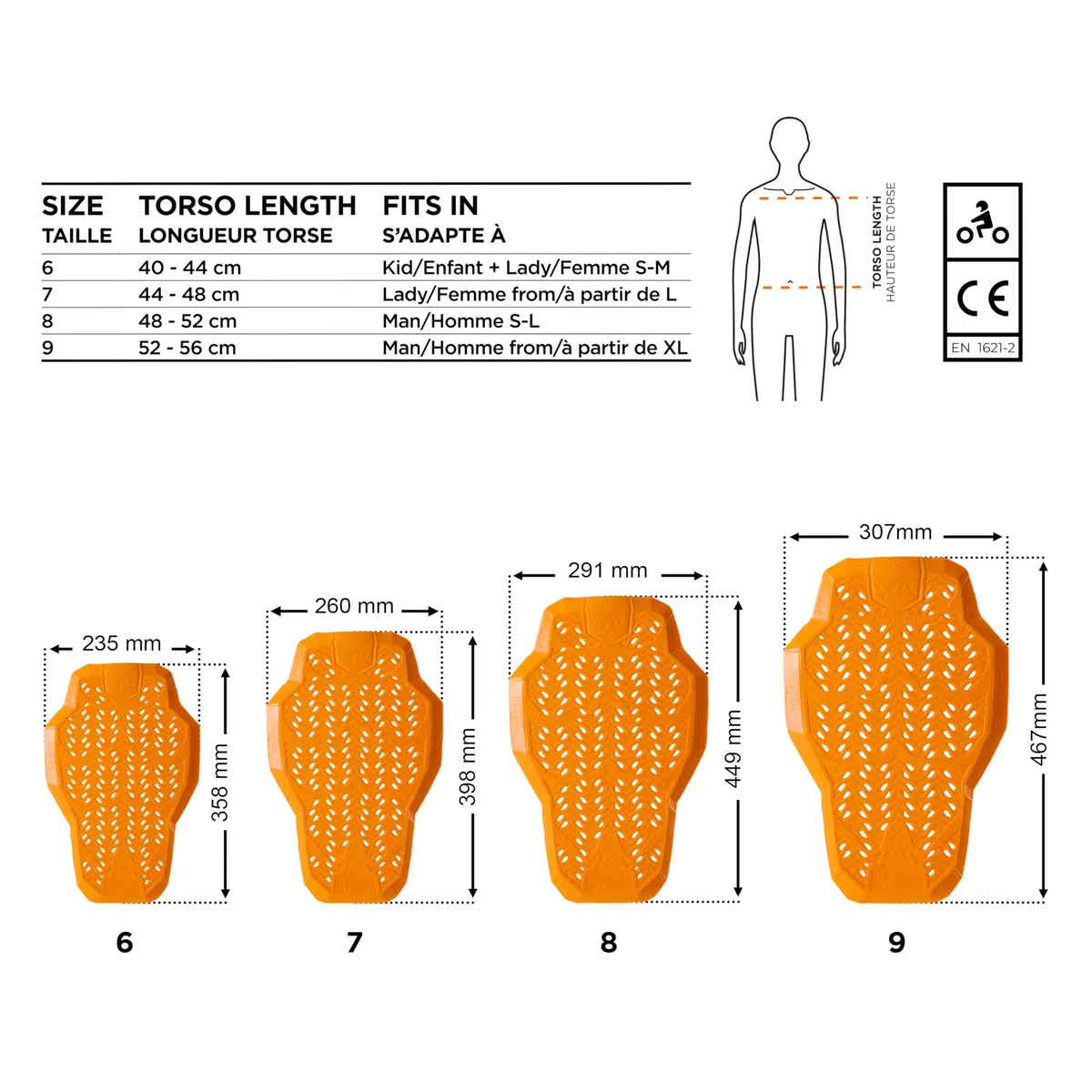 Furygan Full Back Fury D3O EVO – Level 2 zugelassener D3O-Rückenprotektor – zertifizierter Motorradschutz – Leichter, Flexibler Komfort – Belüftungssicherheit, Orange Version 2024 | Atmungsaktiv