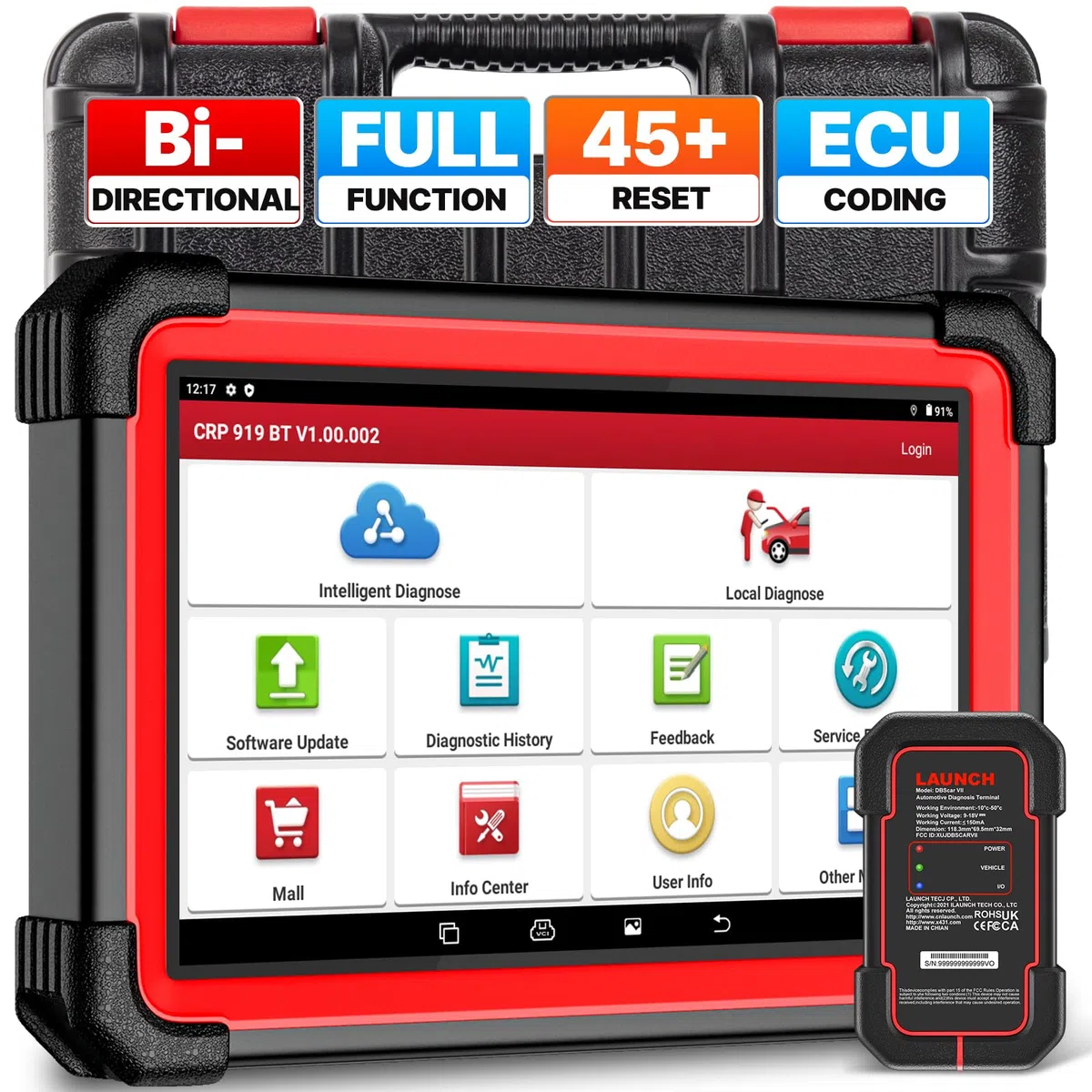 LAUNCH X431 CRP919E BT obd2 diagnosegerät für alle Fahrzeuge,LAUNCH diagnosegerät Auto mit OE-Level Alle System Diagnose,45+ Reset,kfz Tester für Active Test,CANFD, ECU-Kodierung,V.A.G-geführte,FCA