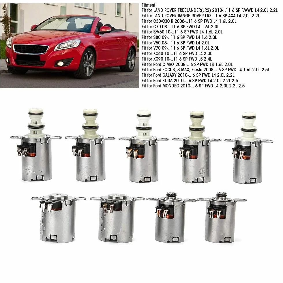 Qiilu 9-teiliges Getriebemagnetventil, 6-Gang MPS6 6DCT450 Getriebemagnetkit Passend für Focus/C-/Galaxy//Mondeo