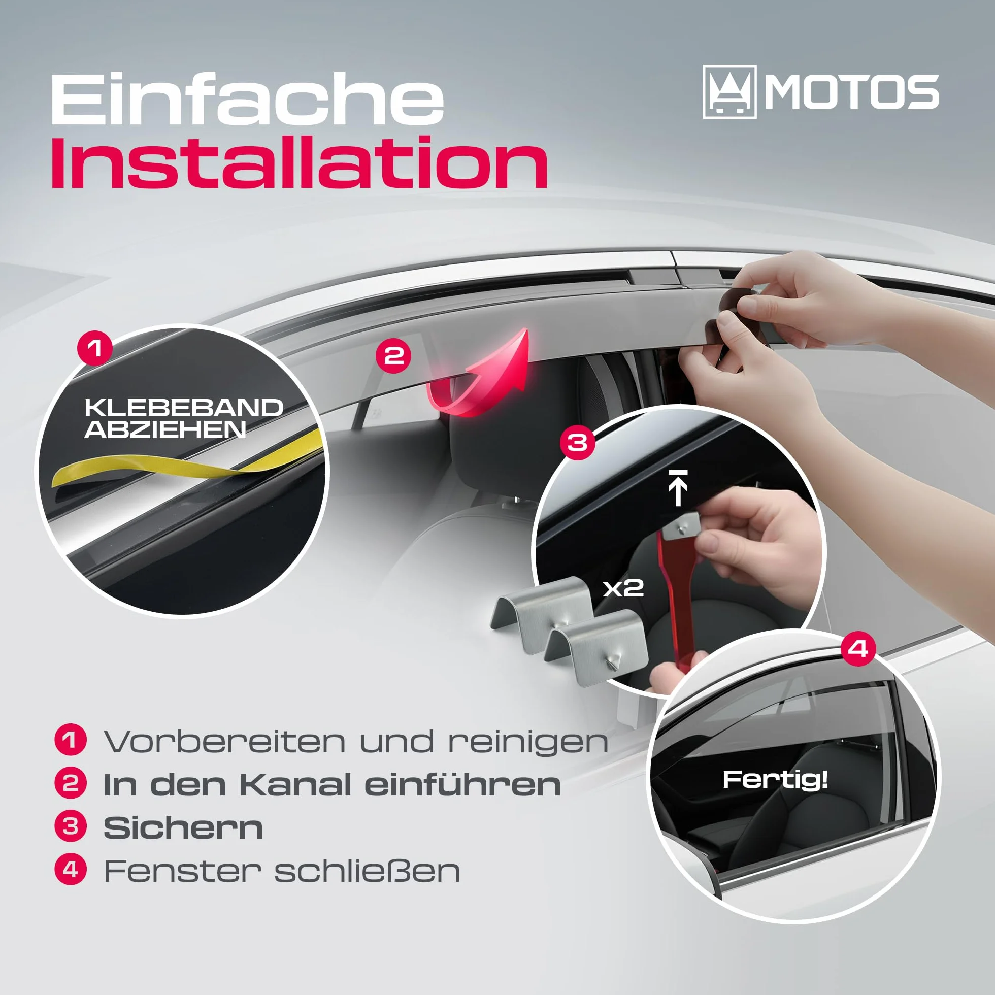 MOTOS Windabweiser Regenabweiser für FIAT 500 E ab 2021 Ästhetisches Design, Langlebig & Robust, Leichte Installation, Energieeinsparung durch Belüftung, Verringerung von Lärm und Luftturbulenzen - Pe