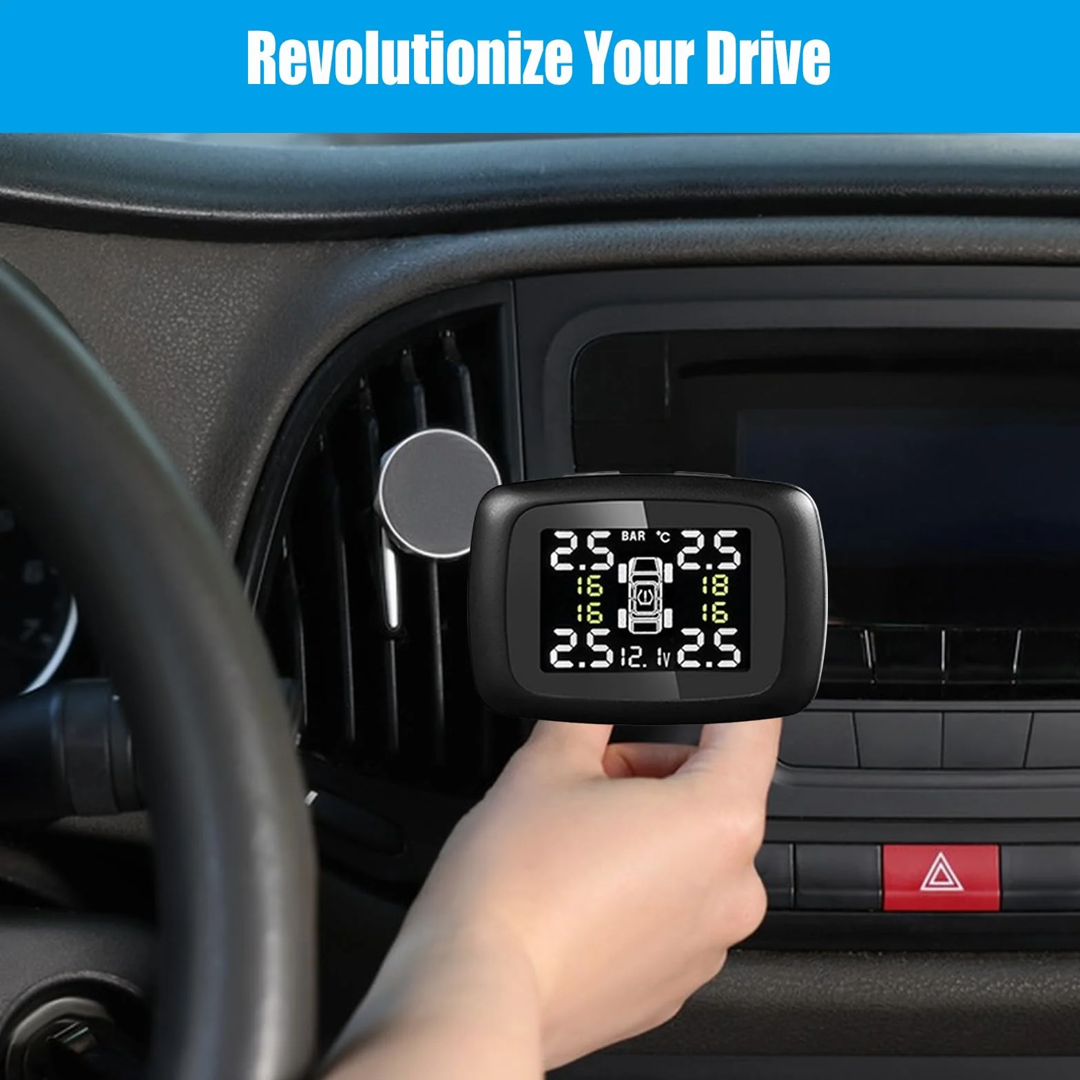 Reifendruckkontrollsystem, drahtloses Auto TPMS Reifendrucksystem, 6 Alarmmodi, einstellbare Bildschirmhelligkeit & Monitorwinkel für Wohnmobil, SUV, MPV, LKW, Limousine