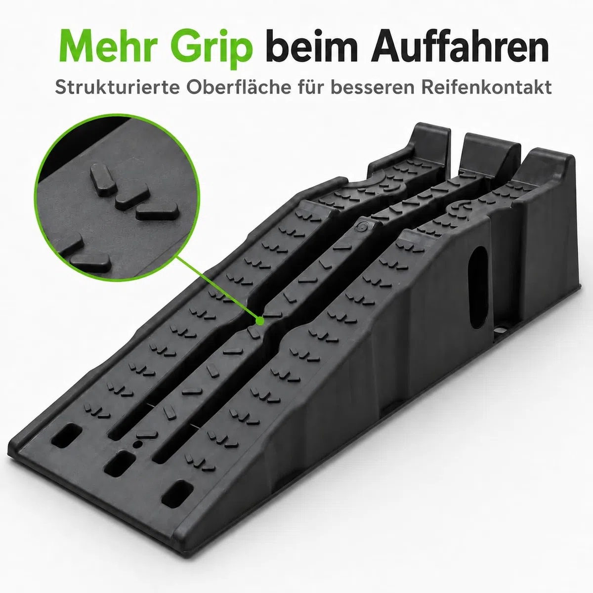 Auffahrrampe 2er Set, Fahrzeugrampe max. 5000 kg | 90,5 x 30,5 x 21,6 cm | mit Radstopper, Gummifüßen, Trageöffnungen & profilierter Auffahrfläche | Autorampe, KFZ Rampe für Werkstatt, Garage
