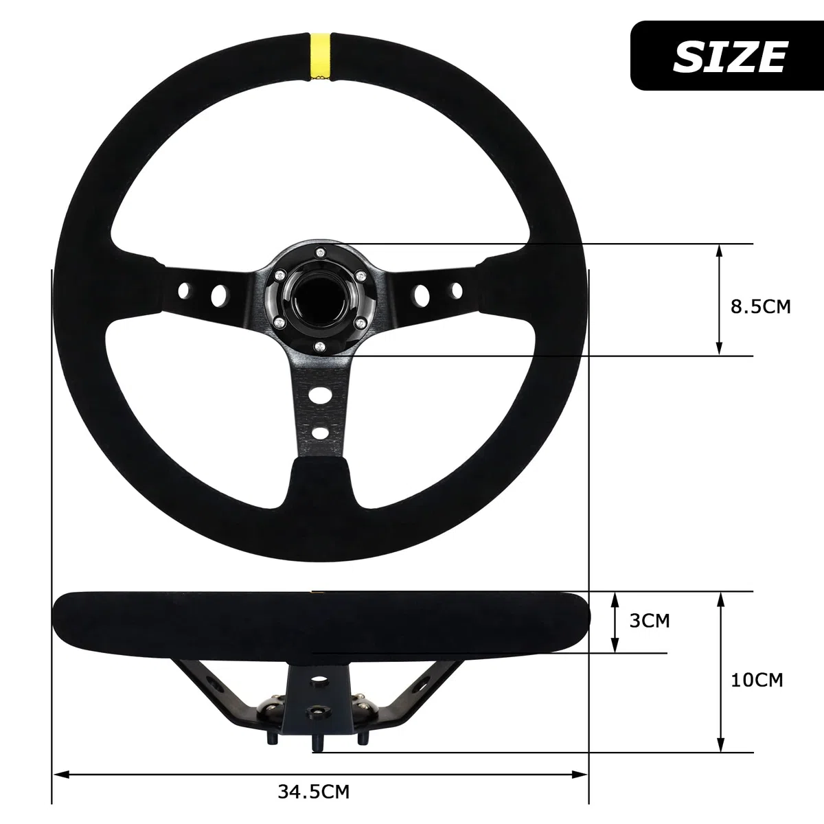 Universal Racing Lenkrad, Gaming Lenkrad 13.6" 6 Schrauben Griff Wildleder Deep Dish mit Horn Taste für Rennen/Rallye/Motorsport/Auto Sim Fahren(Schwarz)