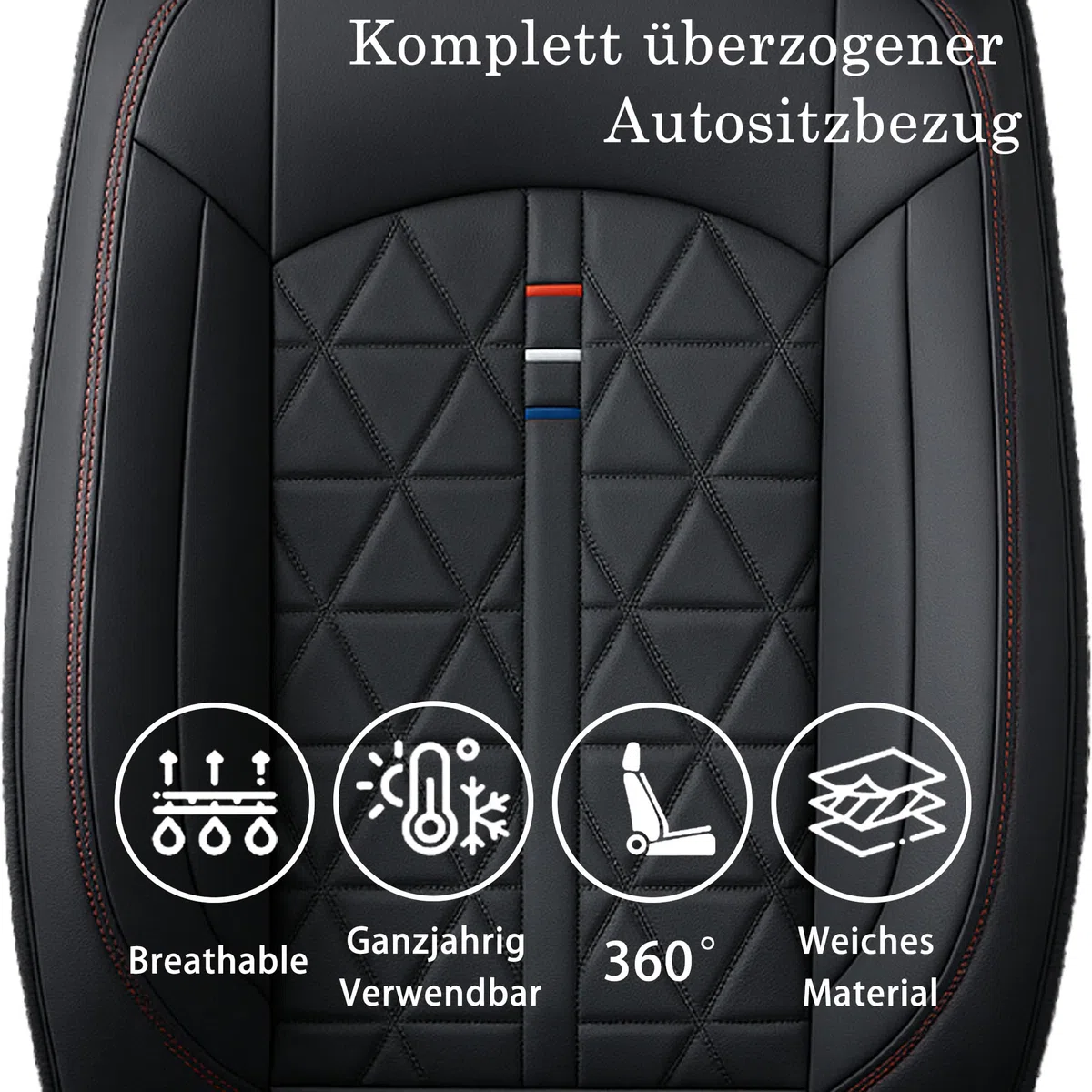 5-TLG. Universelles Komplett-Set für Autositzbezüge in Schwarz – Atmungsaktive & Strapazierfähige PU-Leder-Sitzschoner, Passend für PKW, SUVs, Limousinen und Pick-ups (Komplett-Set)