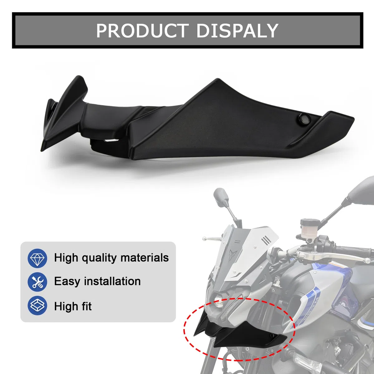 Frontverkleidung Spoiler Schnabel Nose Cone Verlängerung Cover Extender für MT09 V3 2022-2023, PSLER Aerodynamische Flügel Deflektor Cowl Trim Zubehör(Mattschwarz)