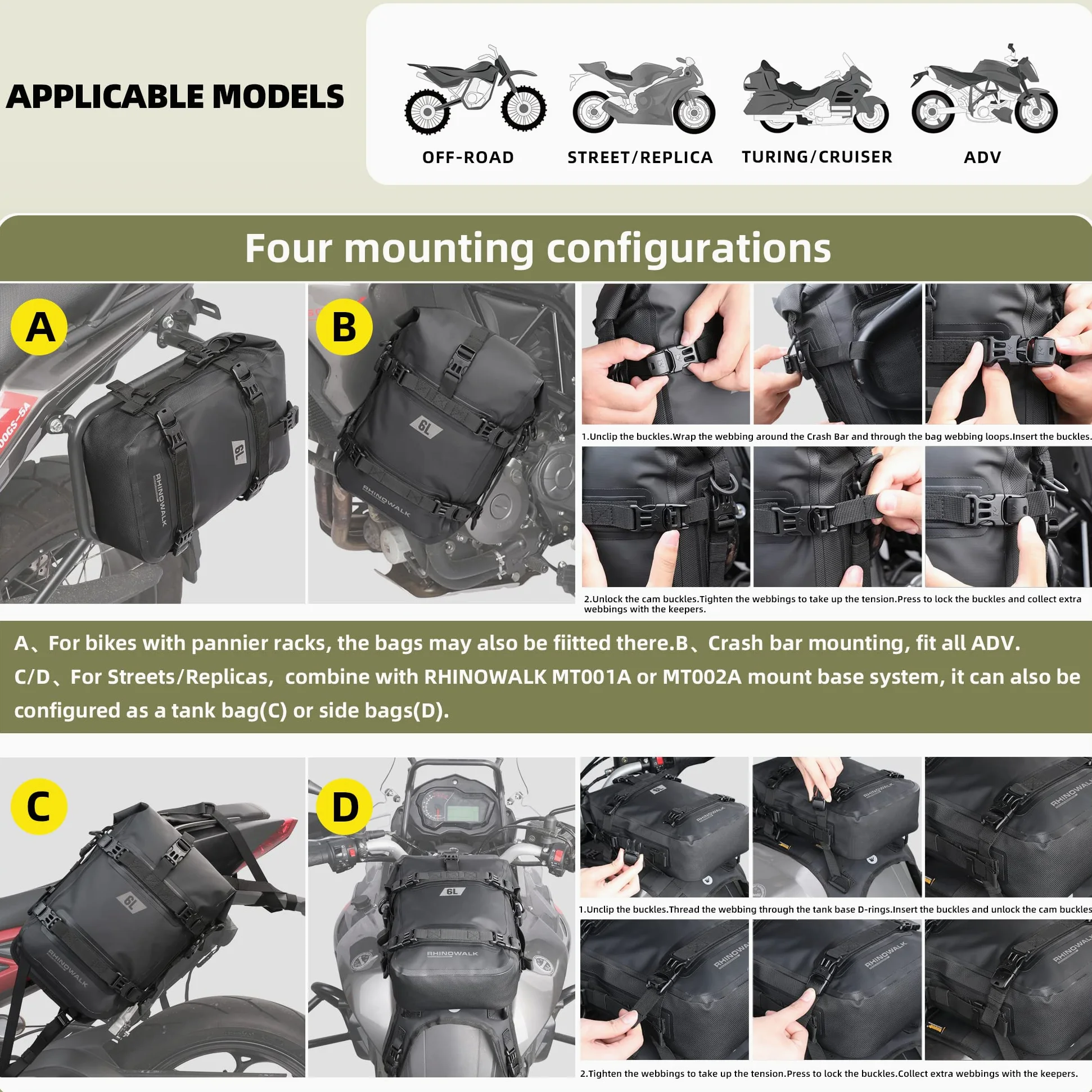 Rhinowalk Motorrad Sturzbügeltasche Wasserdicht 6L Motorradrahmen Tasche für Motorrad Schutzbügel Satteltasche Sitztasche Motorradtasche Seitentasche