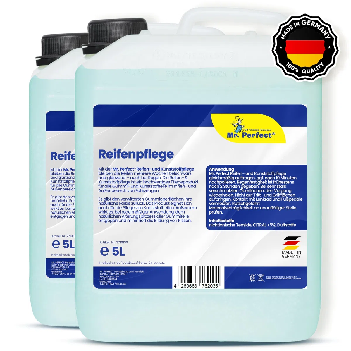 Mr. Perfect® 2x5L Reifenglanz - Auto Kunststoffpflege & Gummipflege für Außen - Schwarz - Reifenpflege für Reifenglanz - Autoreifen Pflege und Reifen Reiniger - Reifenschwarz Auto