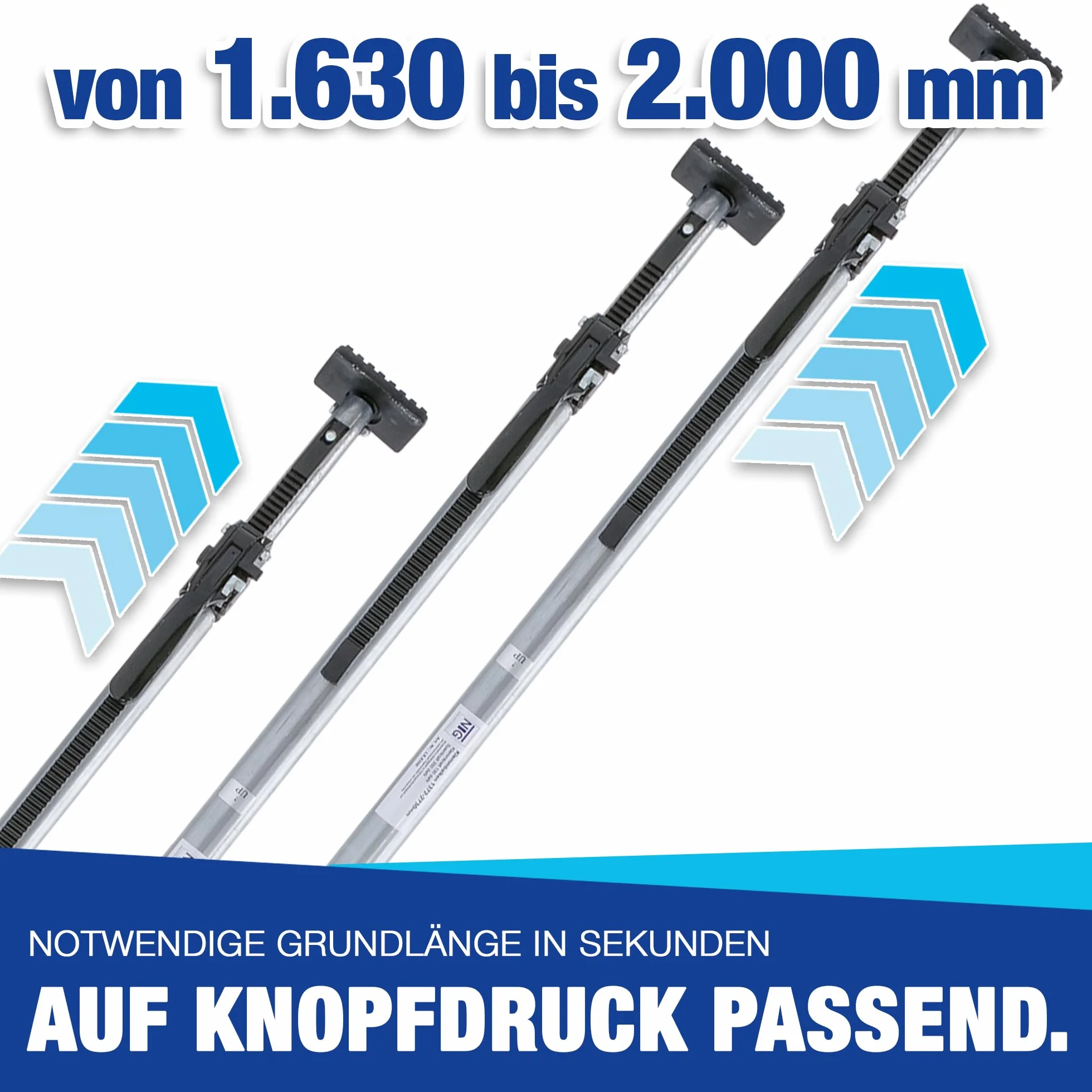 NTG Klemmbalken 1630–2000 mm – ausziehbare Spannstange zur Transportsicherung für LKW, Anhänger & Transporter – robuste Ladungssicherung Stange aus Aluminium mit Sperrfunktion – 4 Stück
