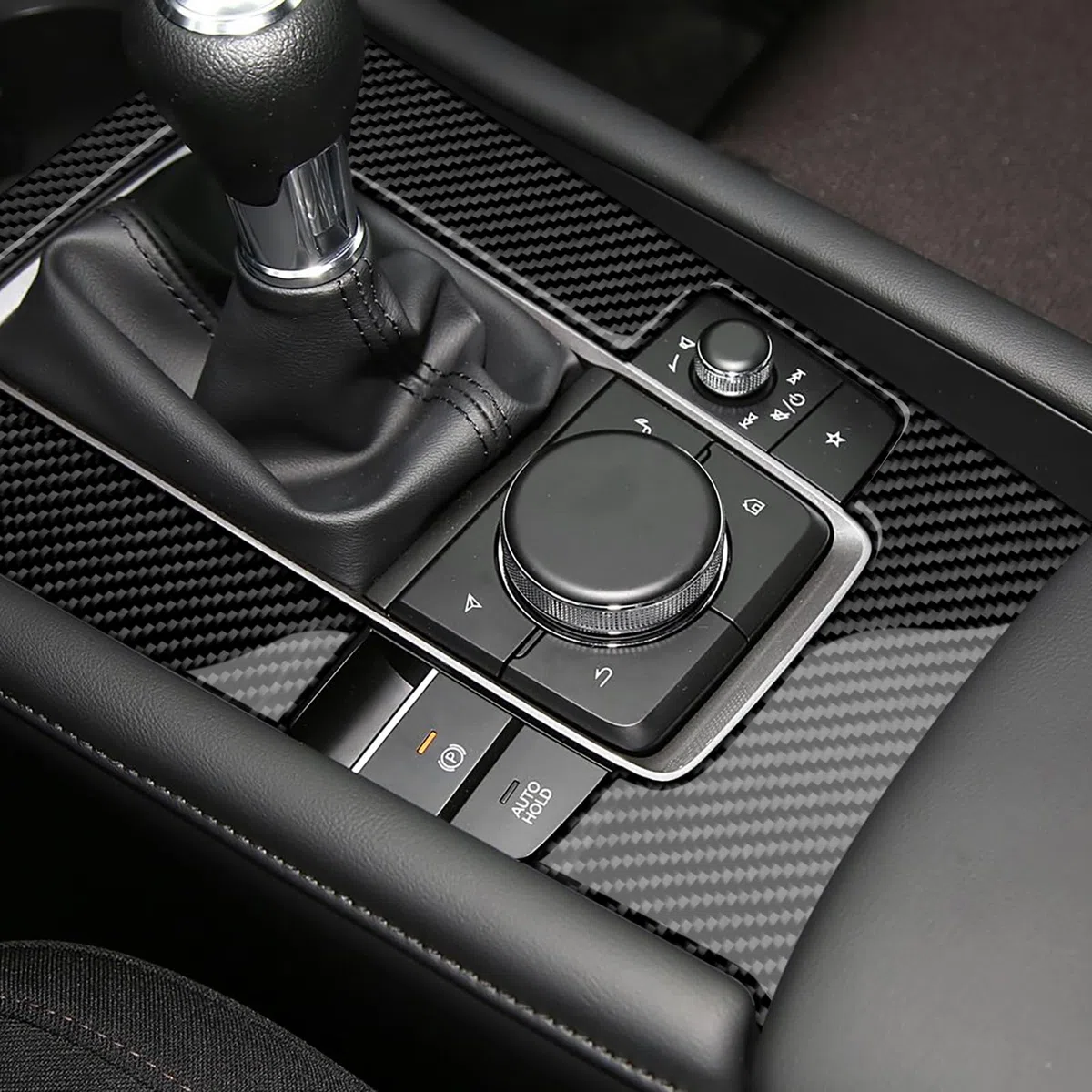 KUNGKIC Für Mazda 3 BP Axela 2019-2024 Zubehör Kohlefaser Auto Schalttafel Abdeckung Getrieberahmen Aufkleber Gangschaltung Paneel Innenbereich Dekorative Accessories (Schaltgetriebe, Schwarz)