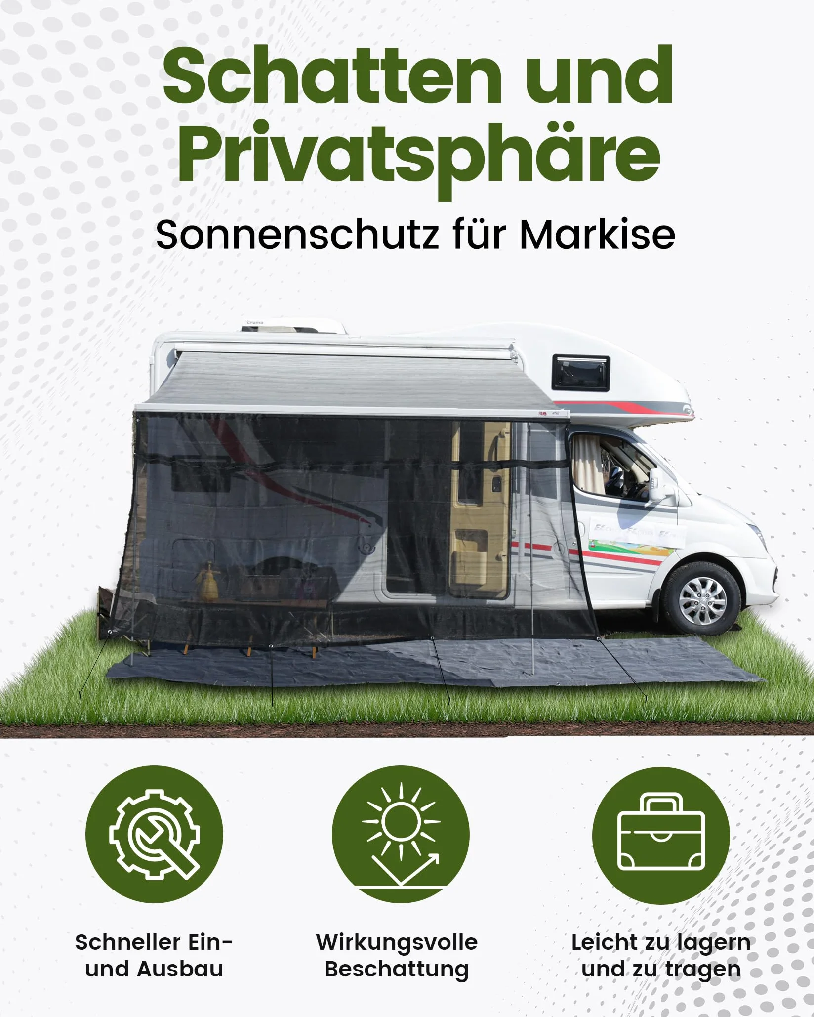 Sonnenschutz Markise Wohnmobil, 2x3.3m(Höhe x Breit) 75% View Blocker Markisen Vorderwand Sonnenschutz für Markise Wohnmobil Sunblocker für Campingwagen,Wohnmobil,Wohnwagen