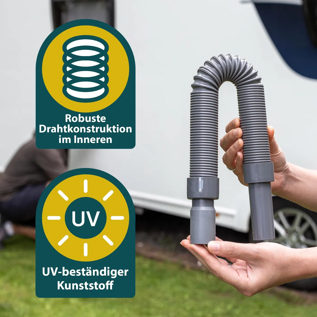 Colapz Flexibler Abwasserschlauch 8m – Zusammenschiebbares & Verlängerbares Abwasserrohrsystem für Wohnmobil, Wohnwagen & Van – Camping Zubehör zur Einfachen Entleerung von Grauwassertanks