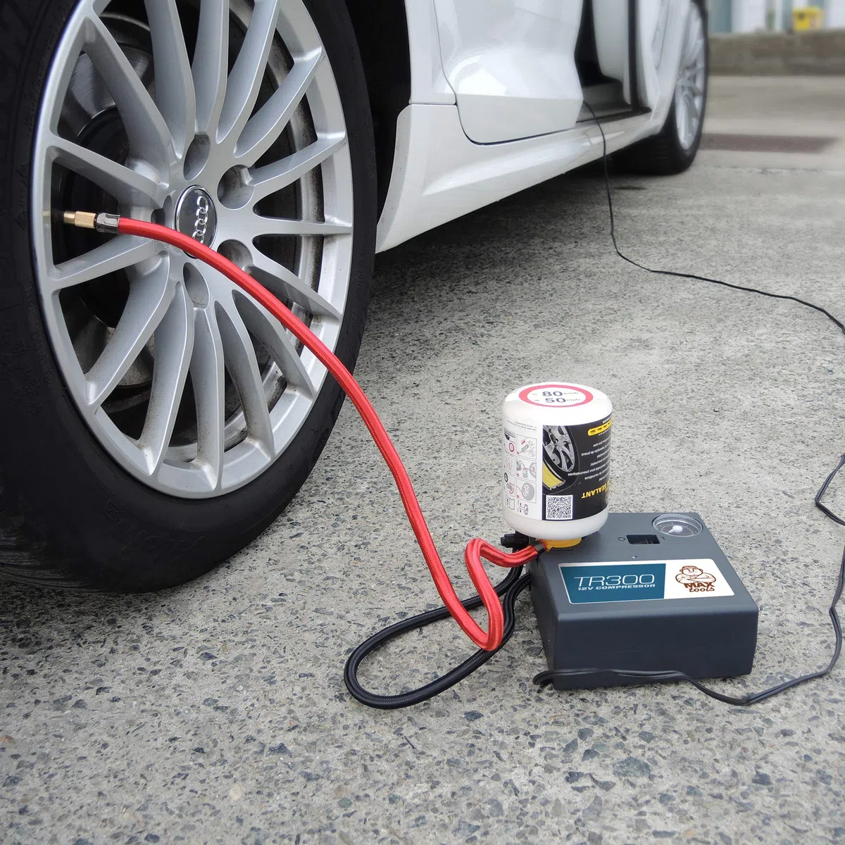 Maxtools TR300, Automatisches Reifenreparaturset für SUVs und Geländewagen, repariert alle Reifenpannen, inkl. leistungsstarkem 12-Volt-Luftkompressor